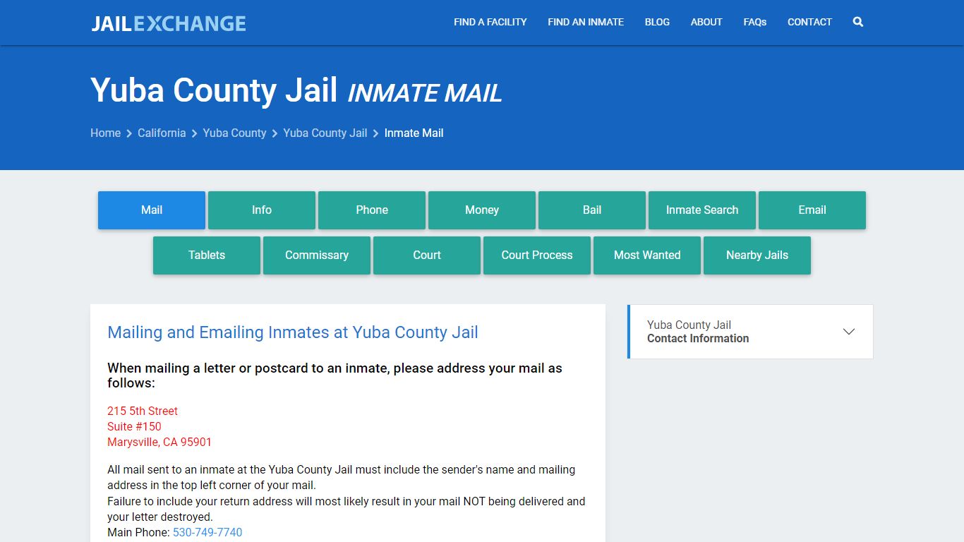 Inmate Mail - Yuba County Jail, CA - Jail Exchange